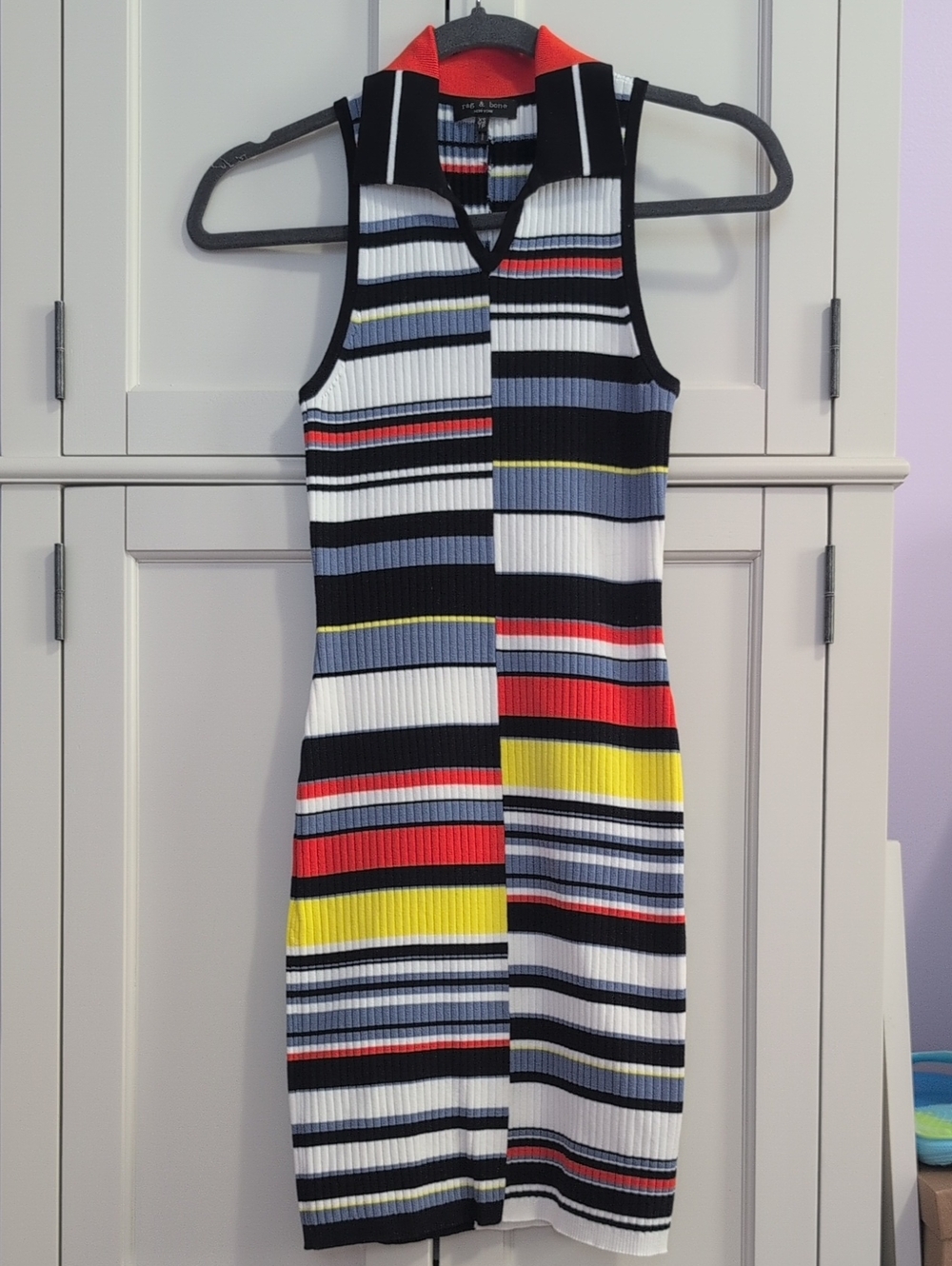 Rag And Bone Sleeveless Striped Knit Dress in Black, White & Multicolor